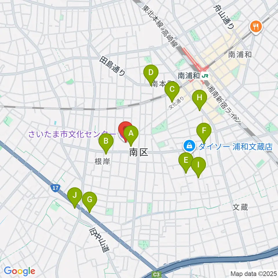 さいたま市文化センター周辺のカフェ一覧地図