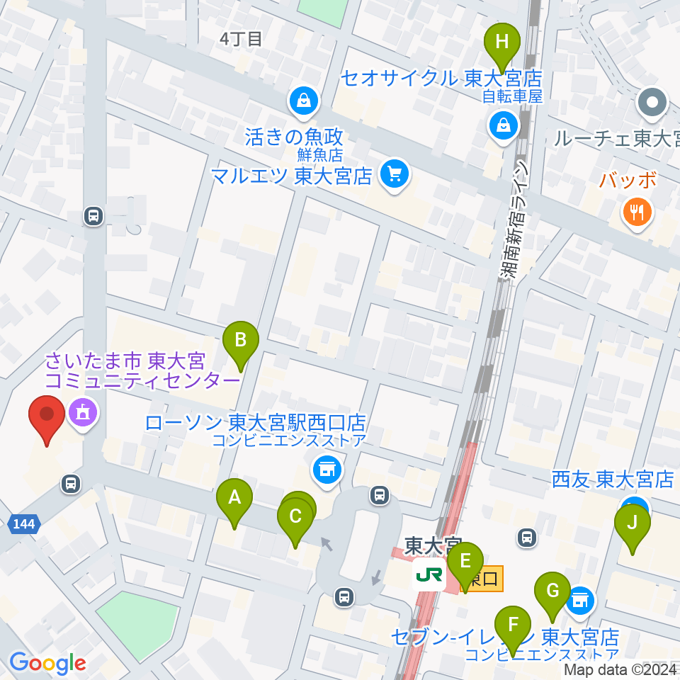 東大宮コミュニティセンター周辺のカフェ一覧地図