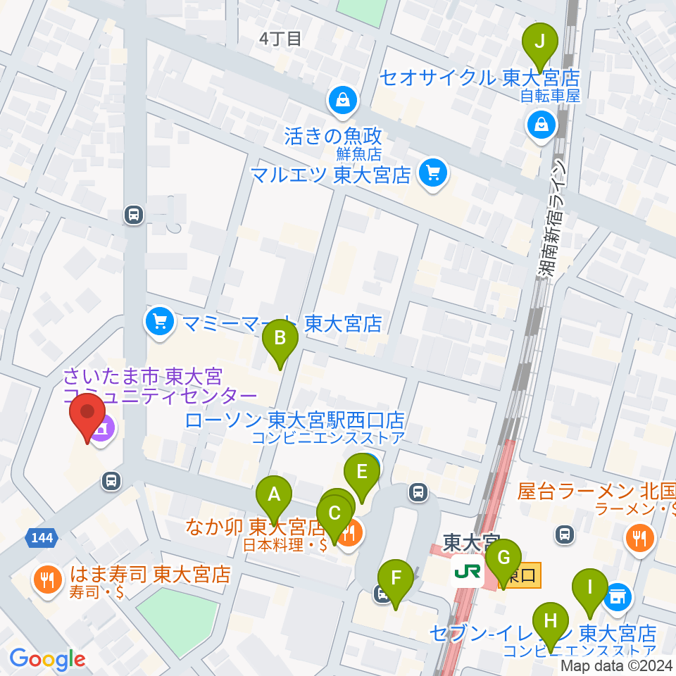 東大宮コミュニティセンター周辺のカフェ一覧地図