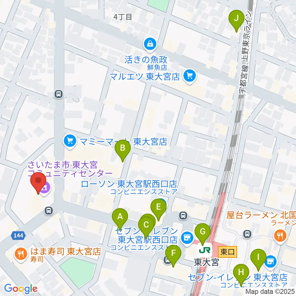 東大宮コミュニティセンター周辺のカフェ一覧地図