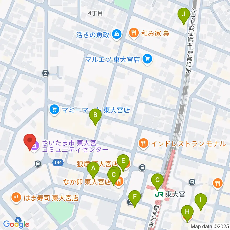 東大宮コミュニティセンター周辺のカフェ一覧地図