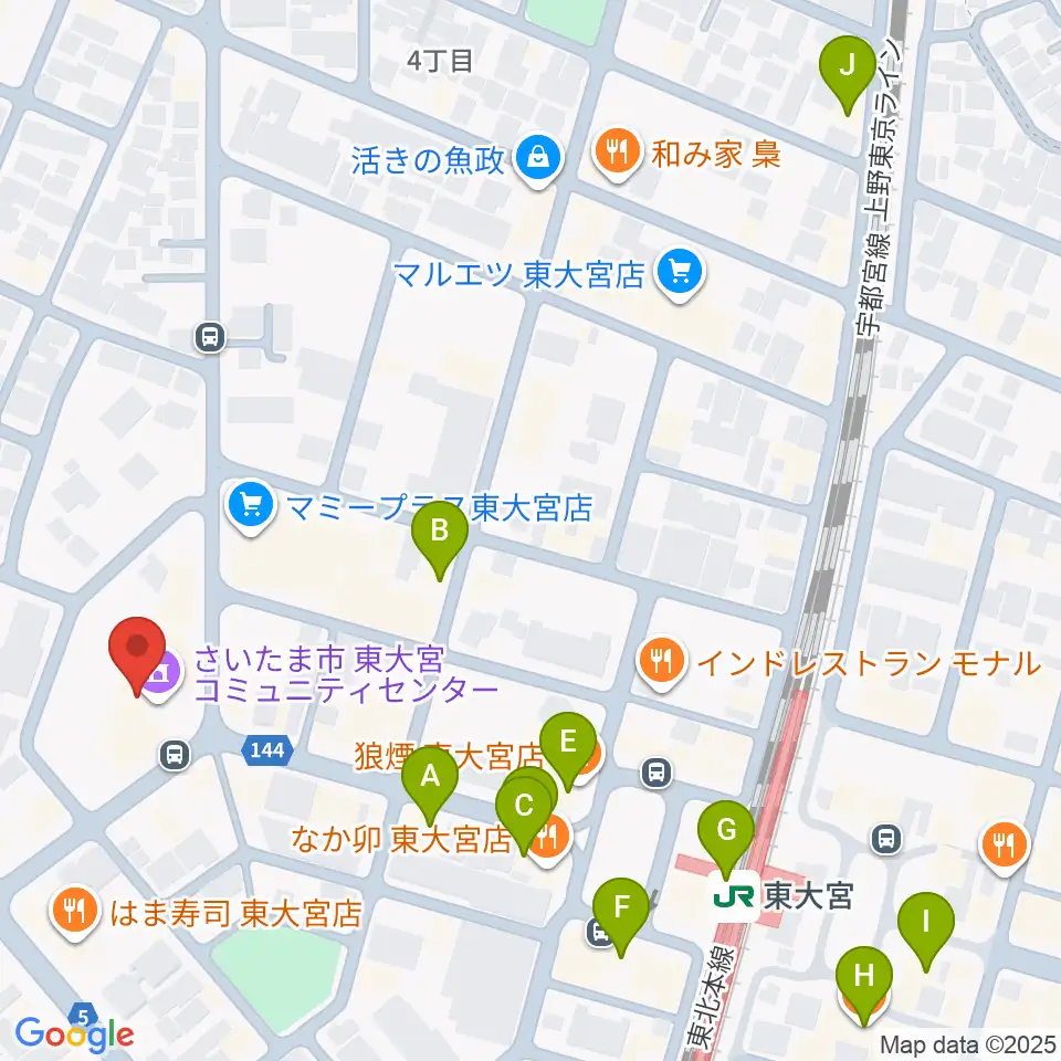 東大宮コミュニティセンター周辺のカフェ一覧地図