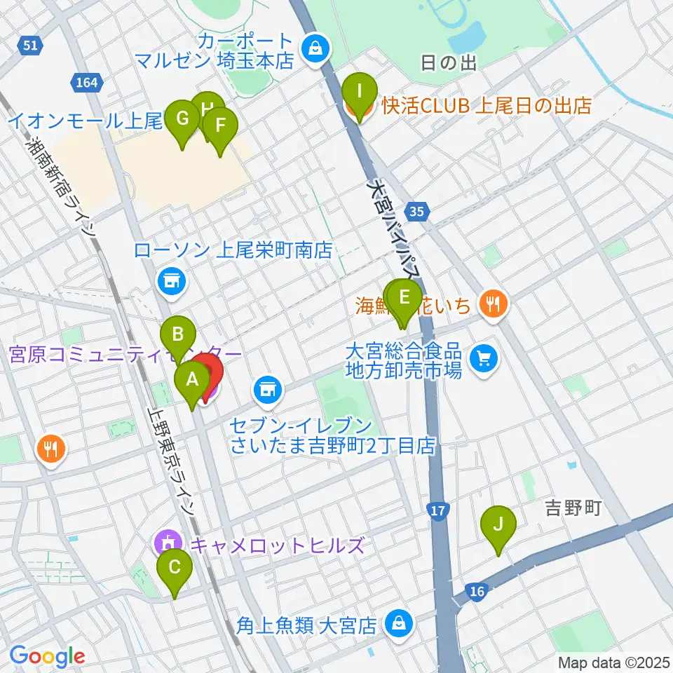 宮原コミュニティセンター 周辺のカフェ一覧地図