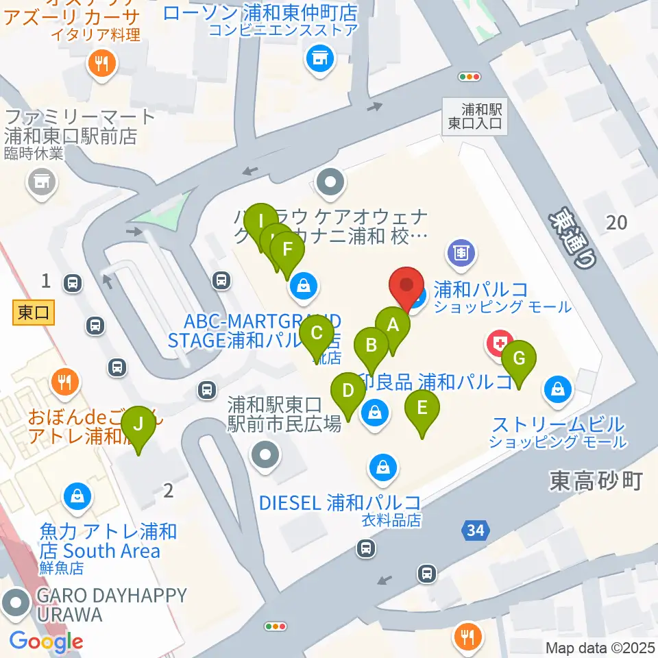浦和コミュニティセンター周辺のカフェ一覧地図