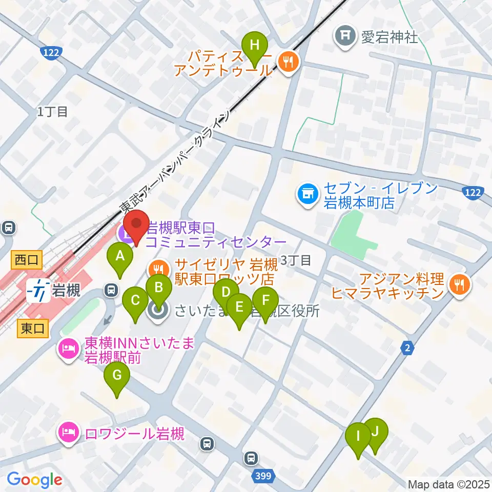 岩槻駅東口コミュニティセンター周辺のカフェ一覧地図
