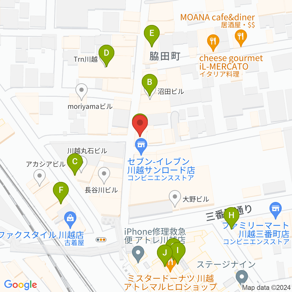川越Jammin'周辺のカフェ一覧地図