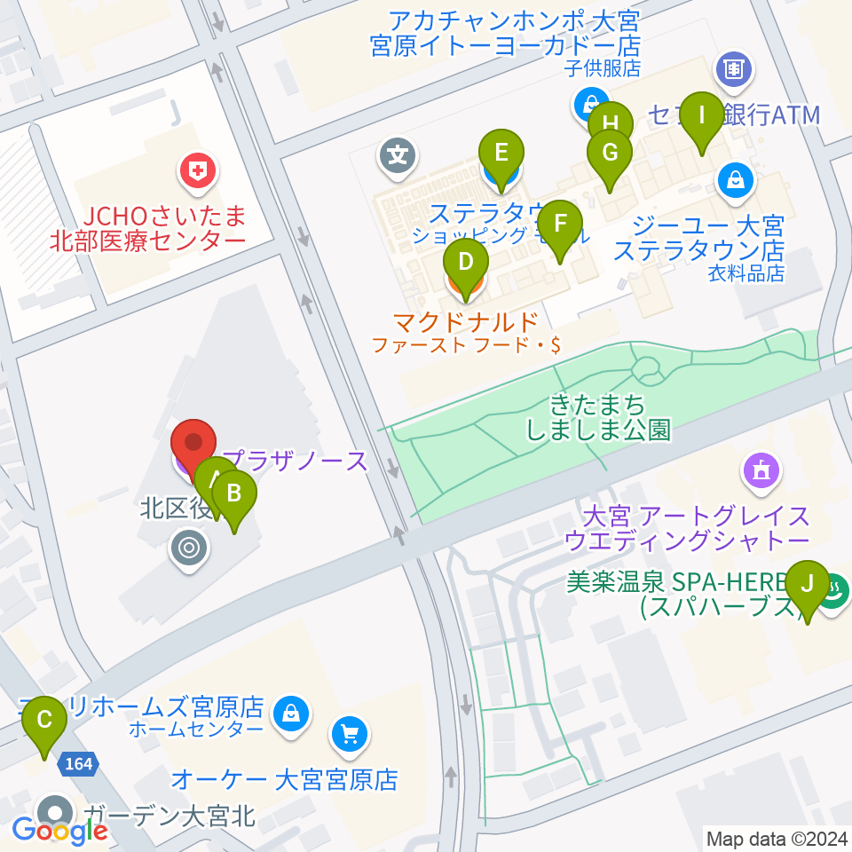 さいたま市プラザノース周辺のカフェ一覧地図