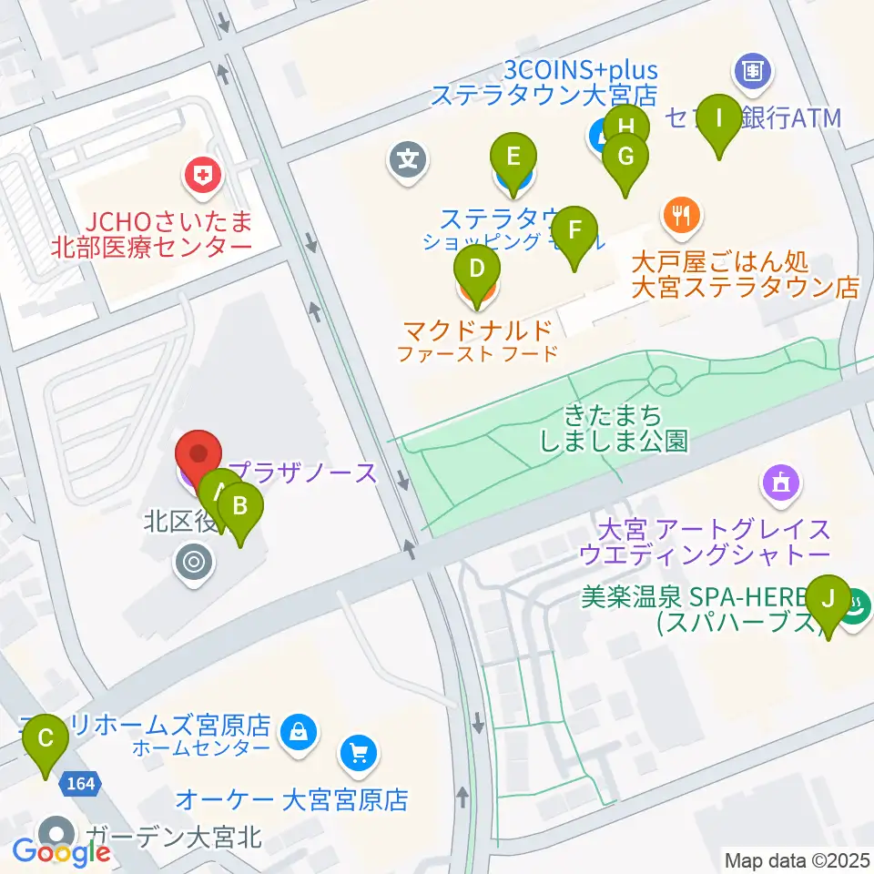 さいたま市プラザノース周辺のカフェ一覧地図