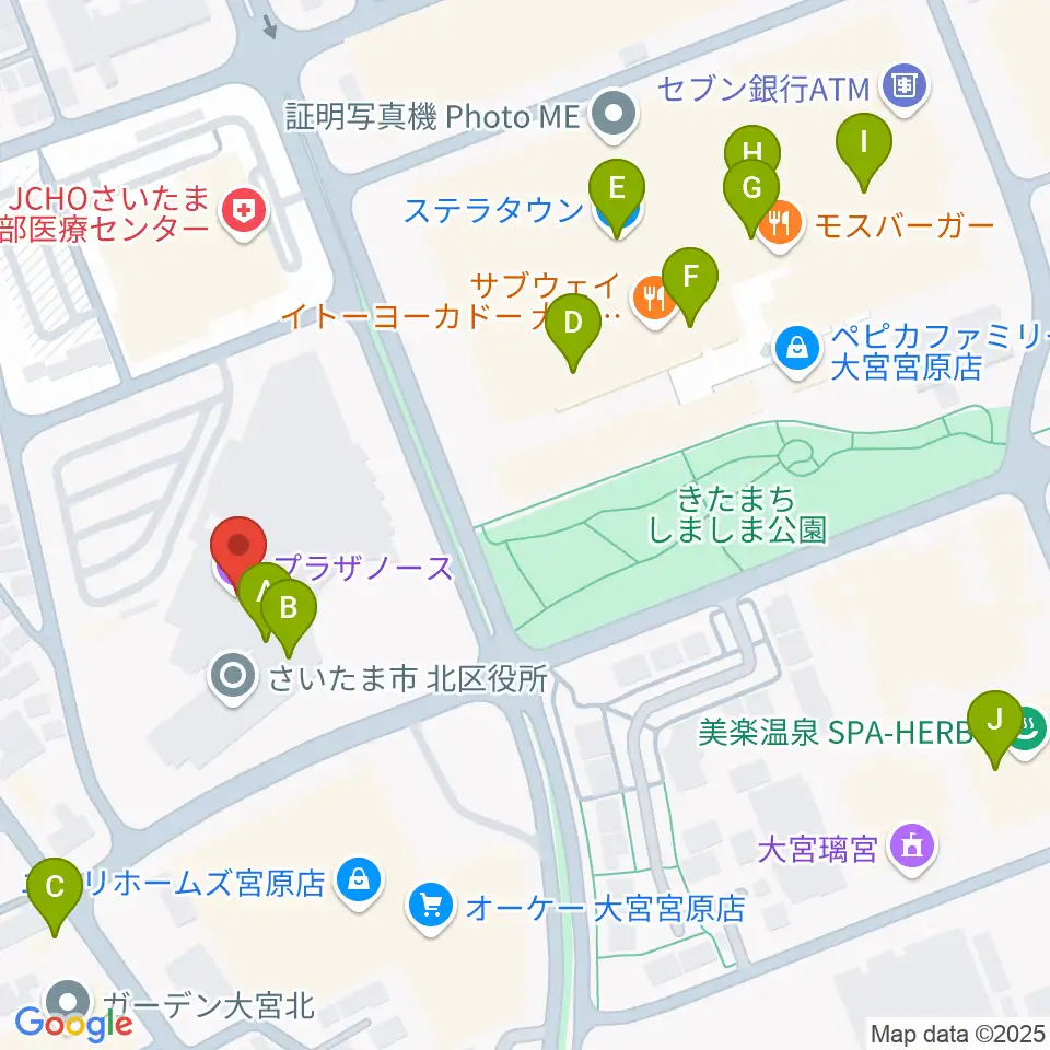 さいたま市プラザノース周辺のカフェ一覧地図