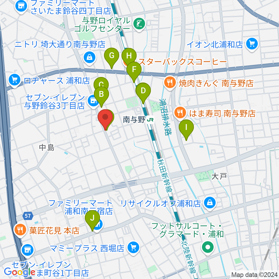 南与野ジャズマル周辺のカフェ一覧地図