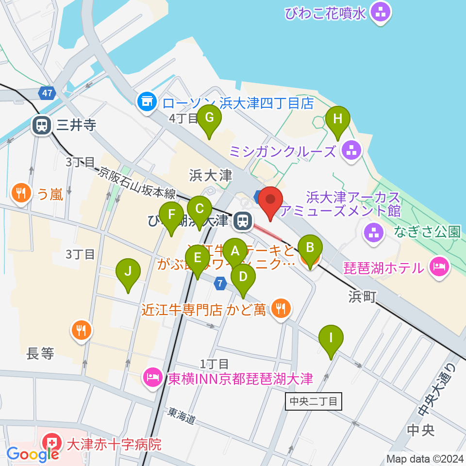 スカイプラザ浜大津周辺のカフェ一覧地図