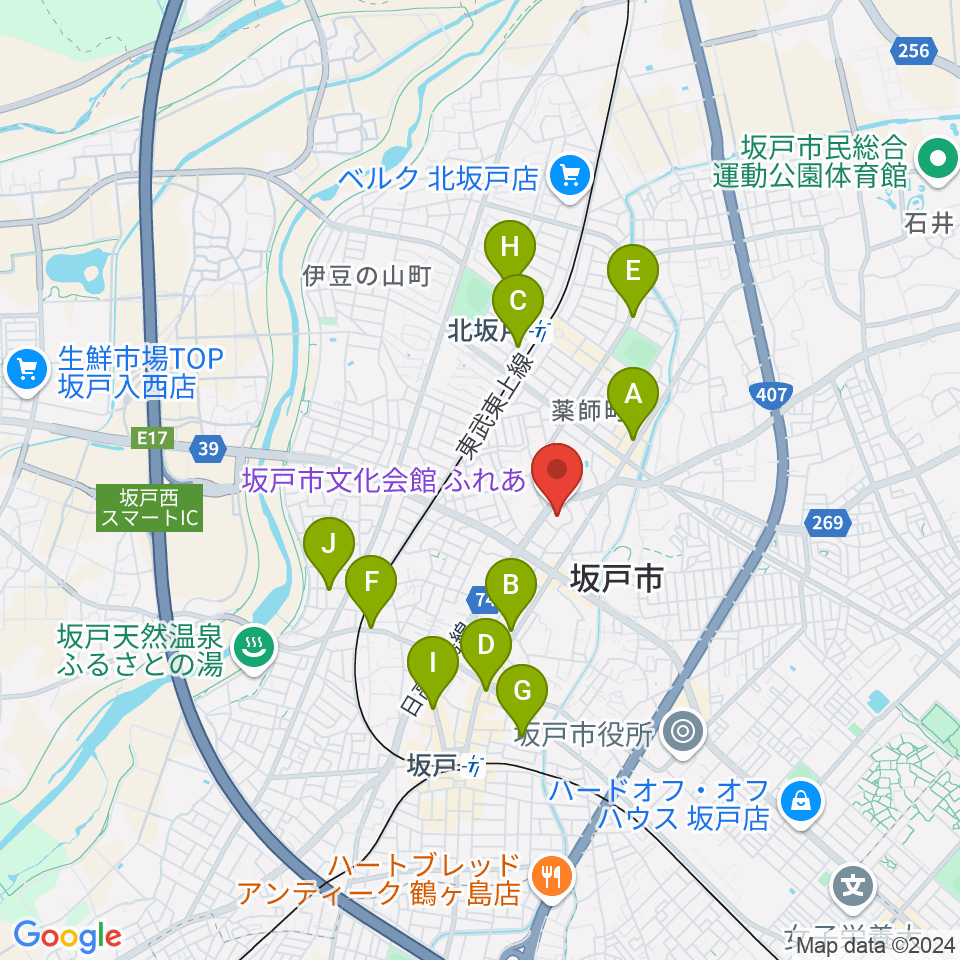 坂戸市文化会館ふれあ周辺のカフェ一覧地図