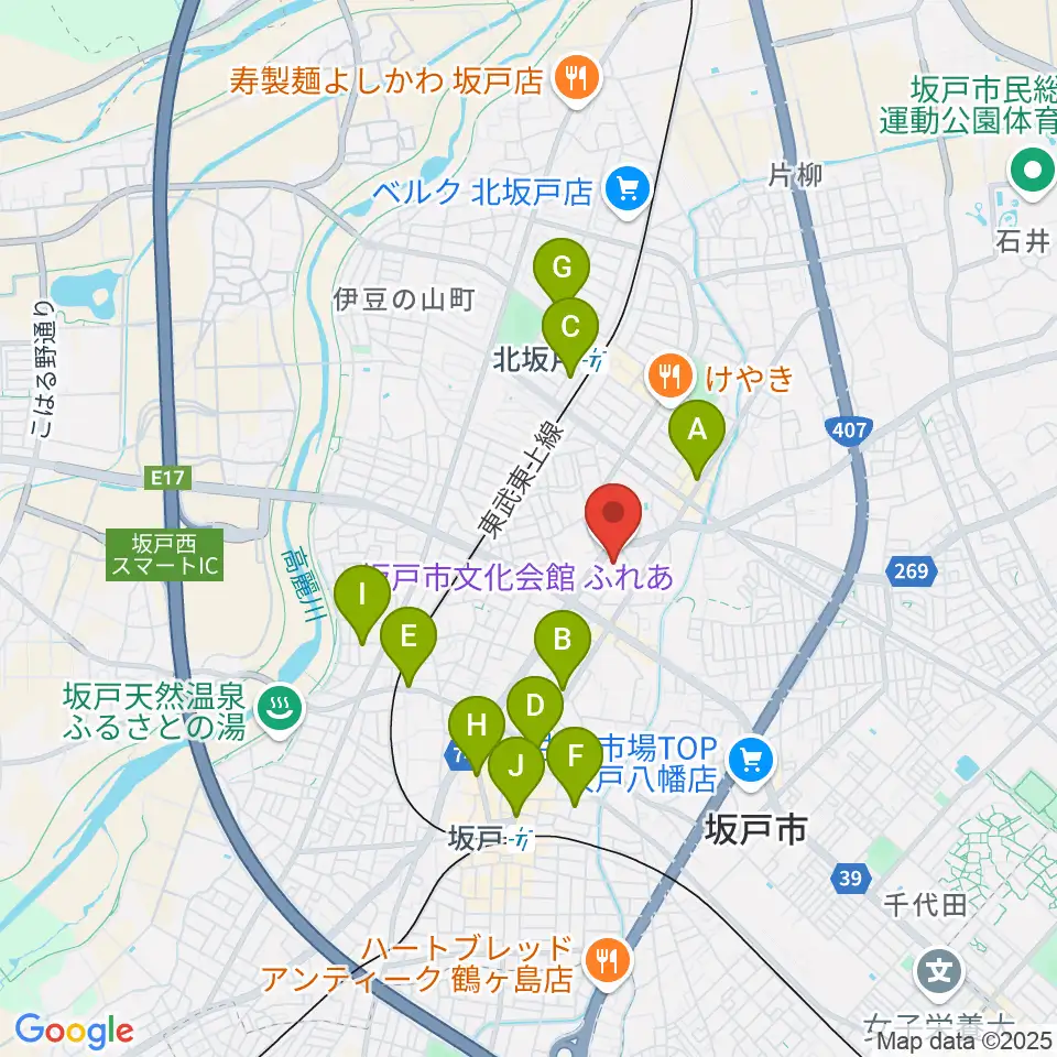 坂戸市文化会館ふれあ周辺のカフェ一覧地図
