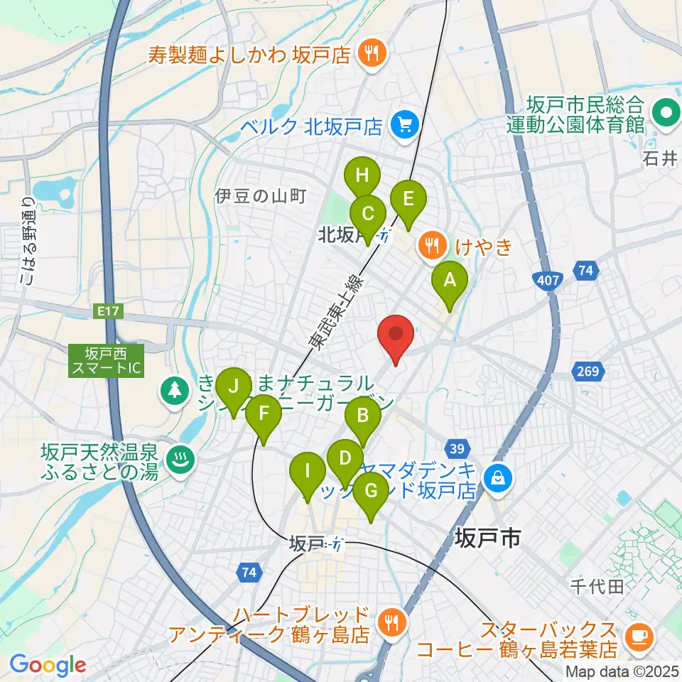 坂戸市文化会館ふれあ周辺のカフェ一覧地図