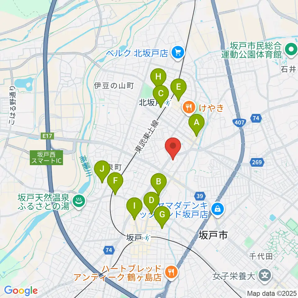 坂戸市文化会館ふれあ周辺のカフェ一覧地図