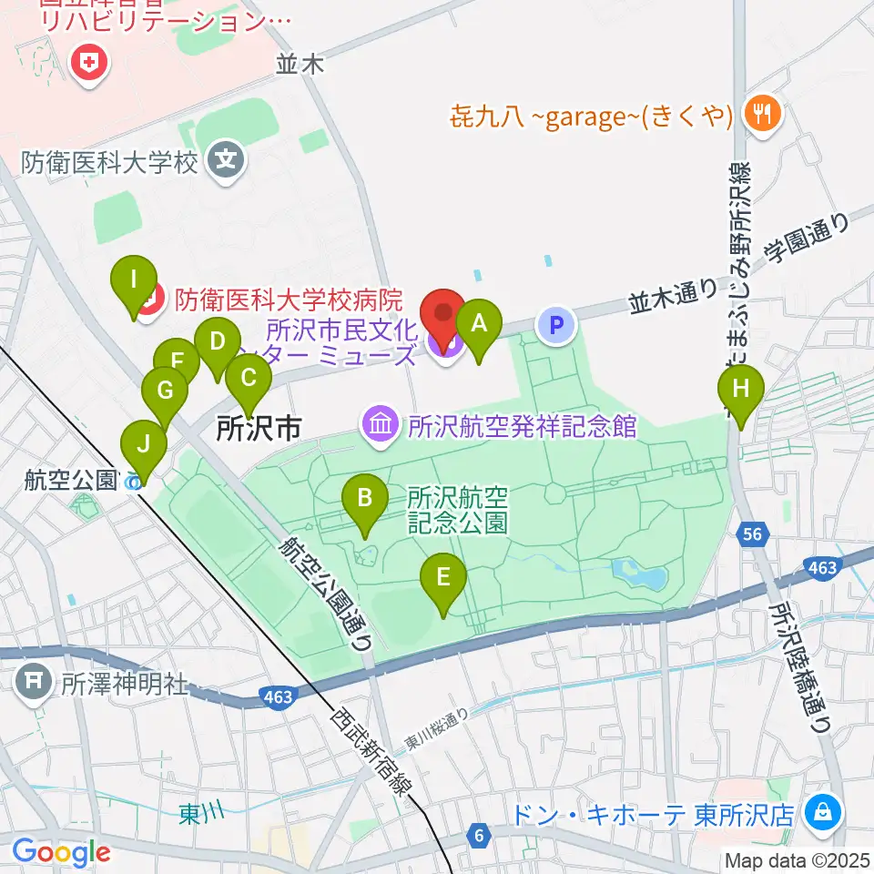 所沢市民文化センターミューズ周辺のカフェ一覧地図