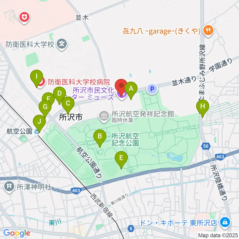 所沢市民文化センターミューズ周辺のカフェ一覧地図