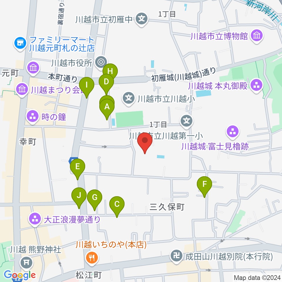 川越市やまぶき会館周辺のカフェ一覧地図