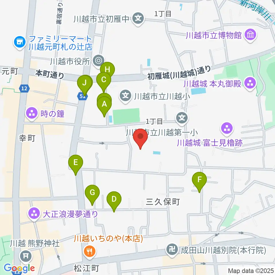 川越市やまぶき会館周辺のカフェ一覧地図