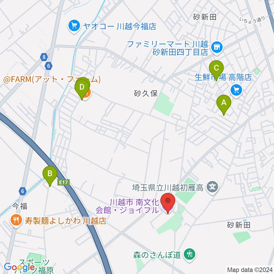 川越南文化会館（ジョイフル）周辺のカフェ一覧地図