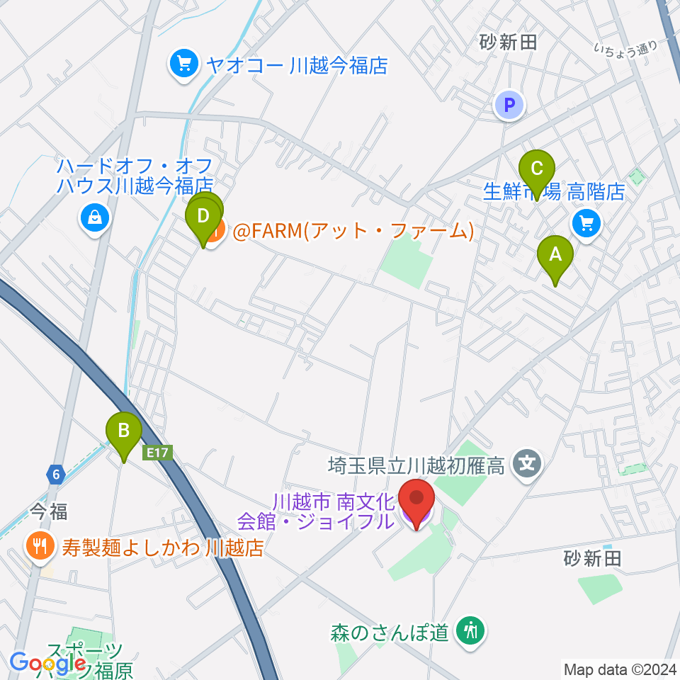 川越南文化会館（ジョイフル）周辺のカフェ一覧地図