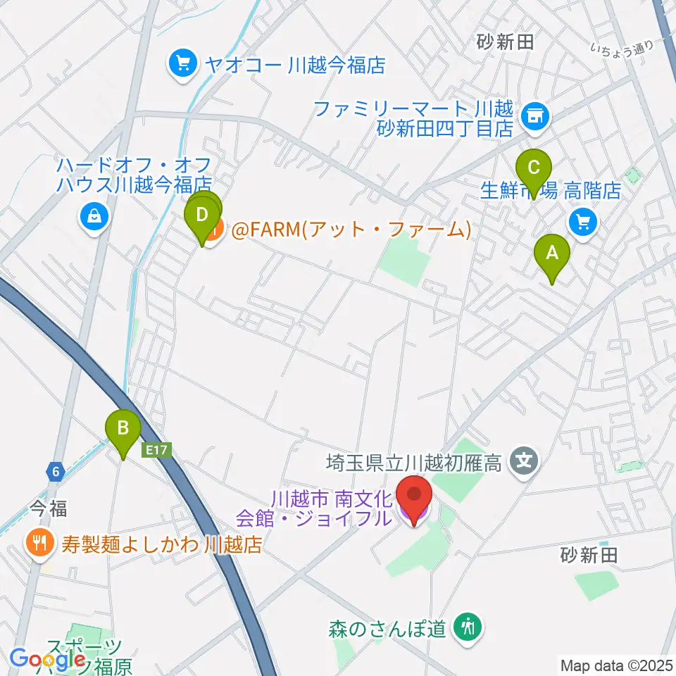 川越南文化会館 ジョイフル周辺のカフェ一覧地図