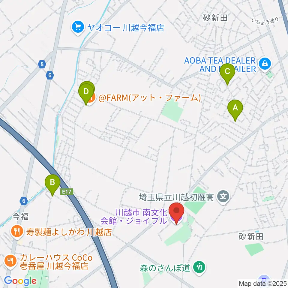 川越南文化会館 ジョイフル周辺のカフェ一覧地図