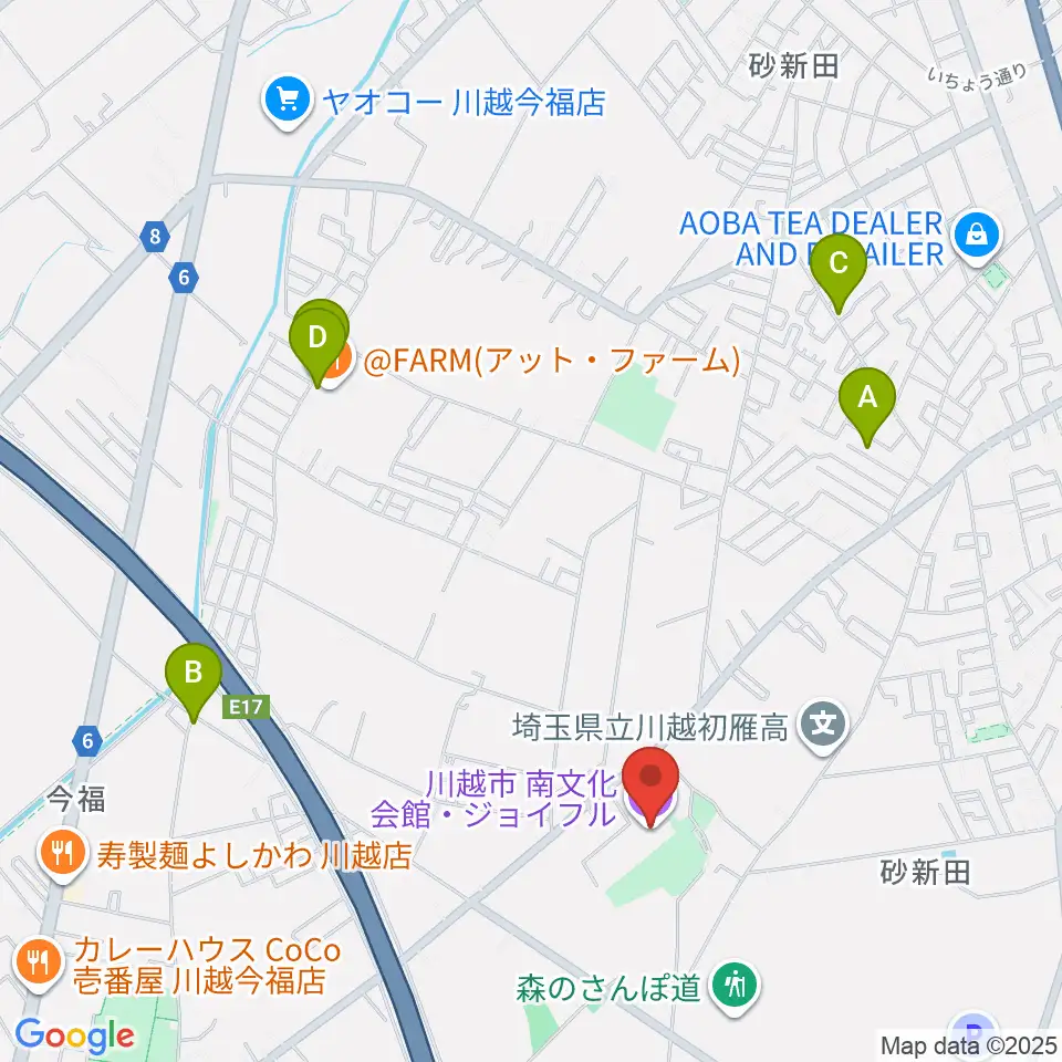 川越南文化会館 ジョイフル周辺のカフェ一覧地図