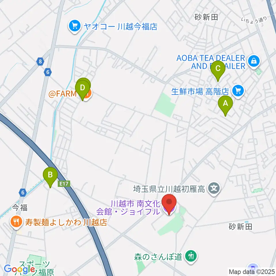 川越南文化会館 ジョイフル周辺のカフェ一覧地図