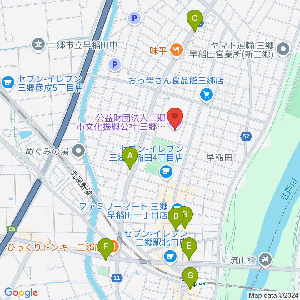 三郷市文化会館周辺のカフェ一覧地図