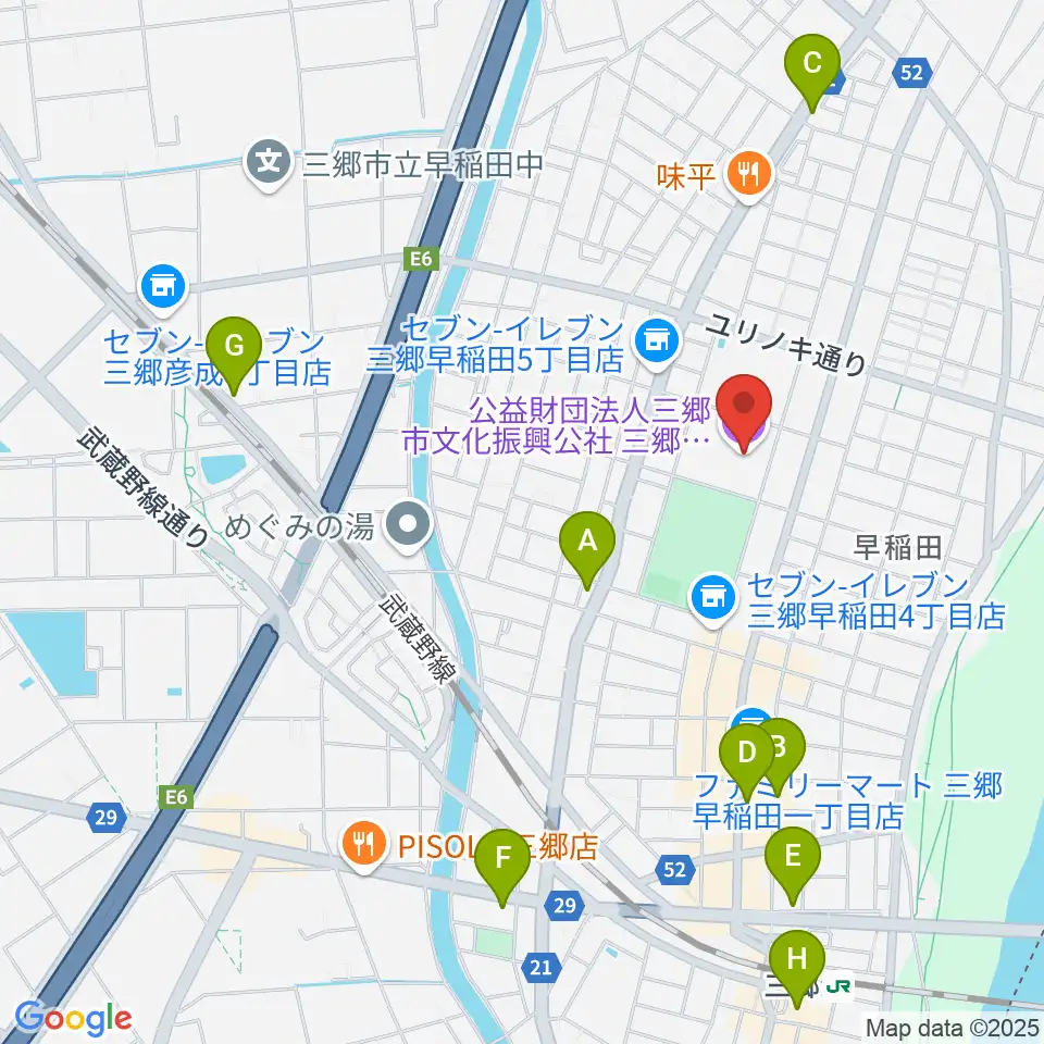 三郷市文化会館周辺のカフェ一覧地図