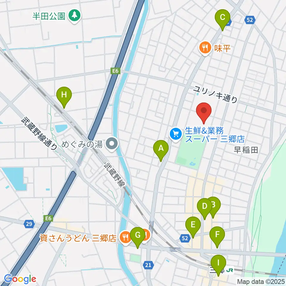 三郷市文化会館周辺のカフェ一覧地図