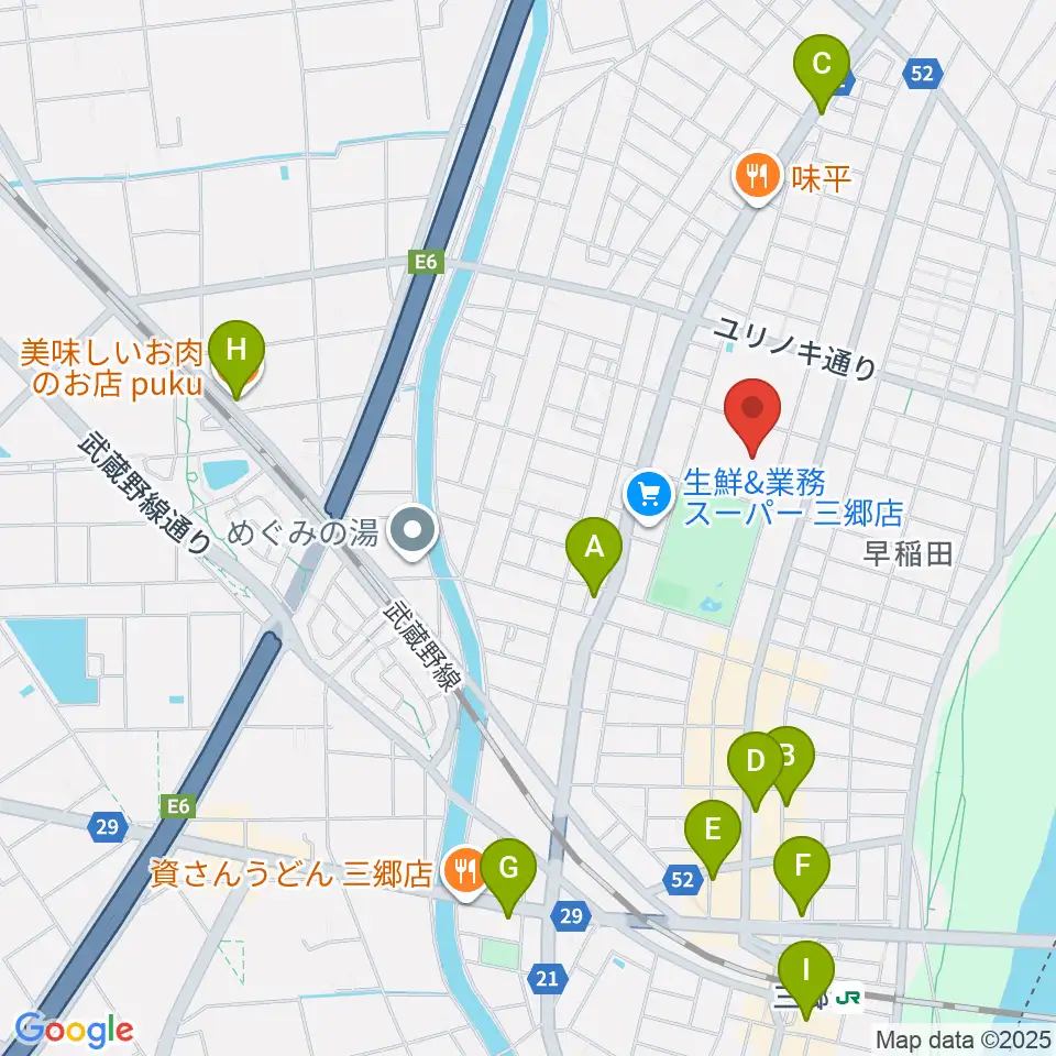 三郷市文化会館周辺のカフェ一覧地図