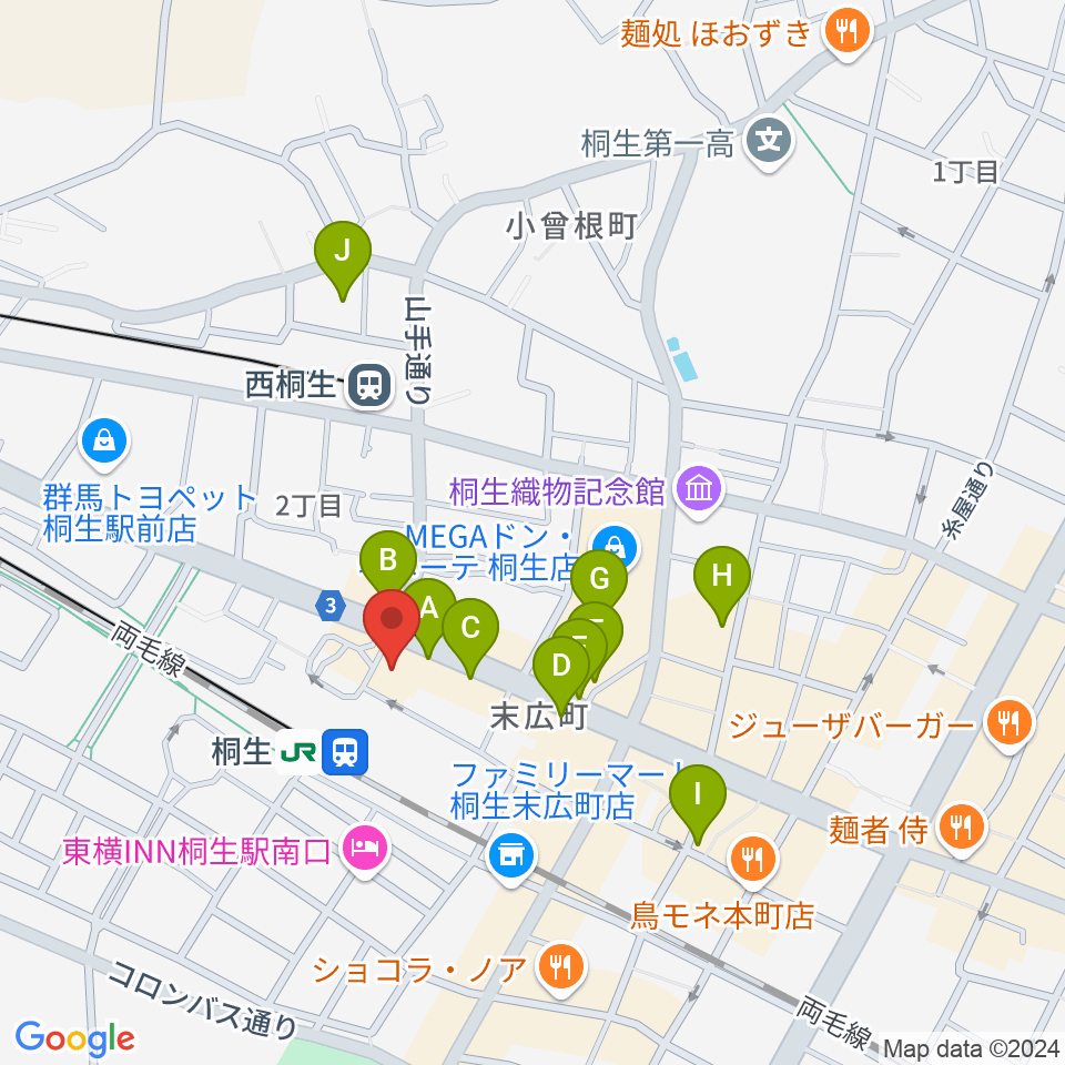 桐生VAROCK周辺のカフェ一覧地図