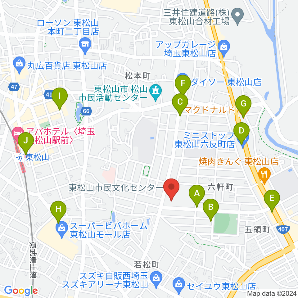 東松山市民文化センター周辺のカフェ一覧地図