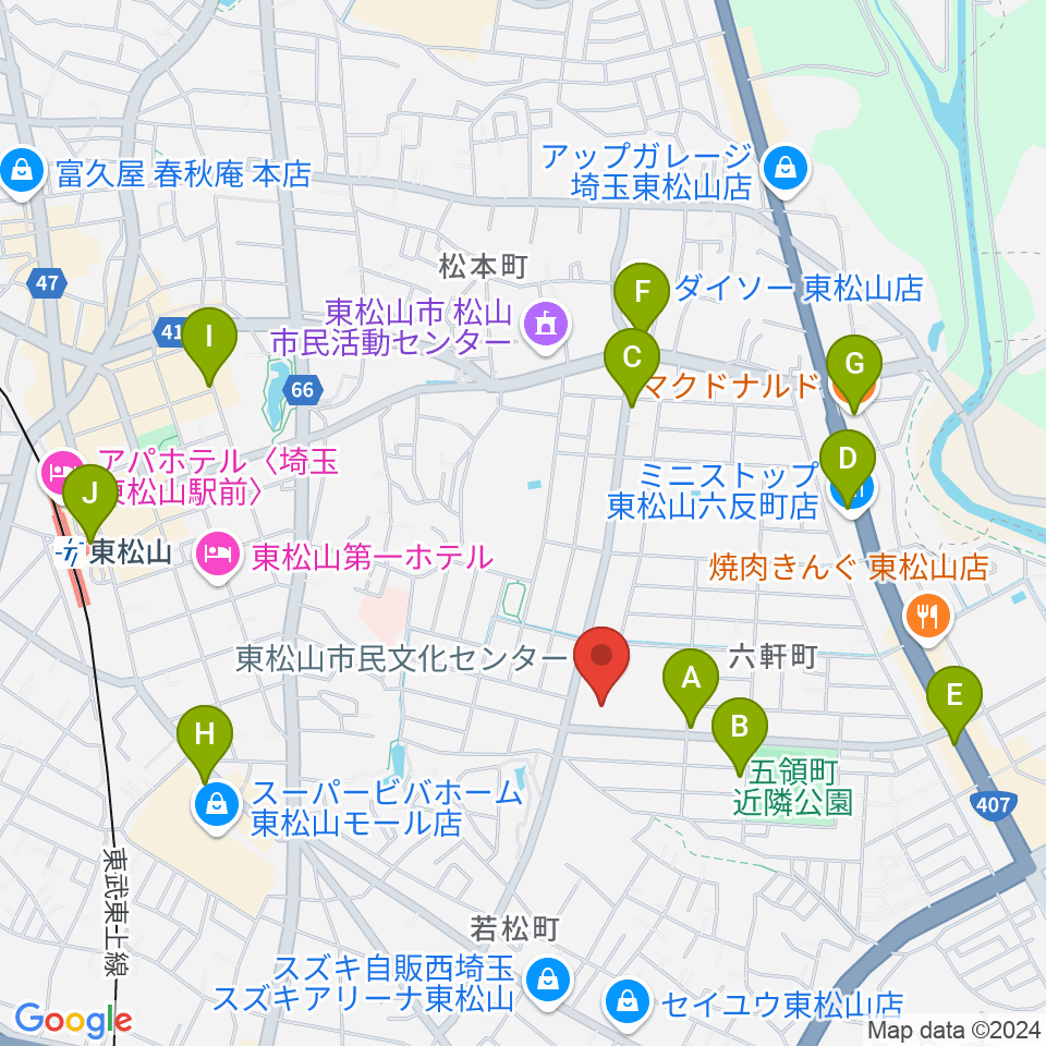 東松山市民文化センター周辺のカフェ一覧地図