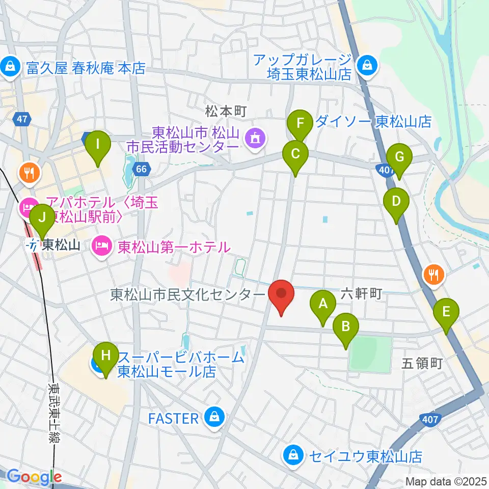 東松山市民文化センター周辺のカフェ一覧地図