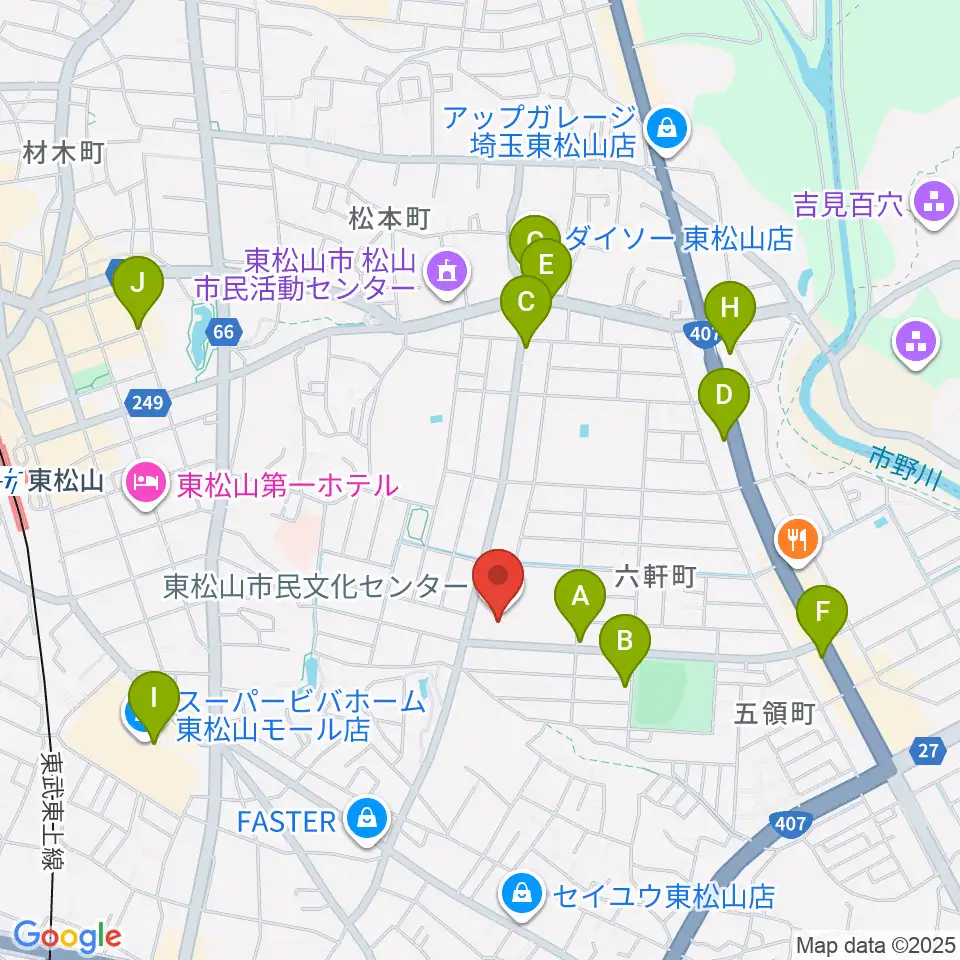 東松山市民文化センター周辺のカフェ一覧地図