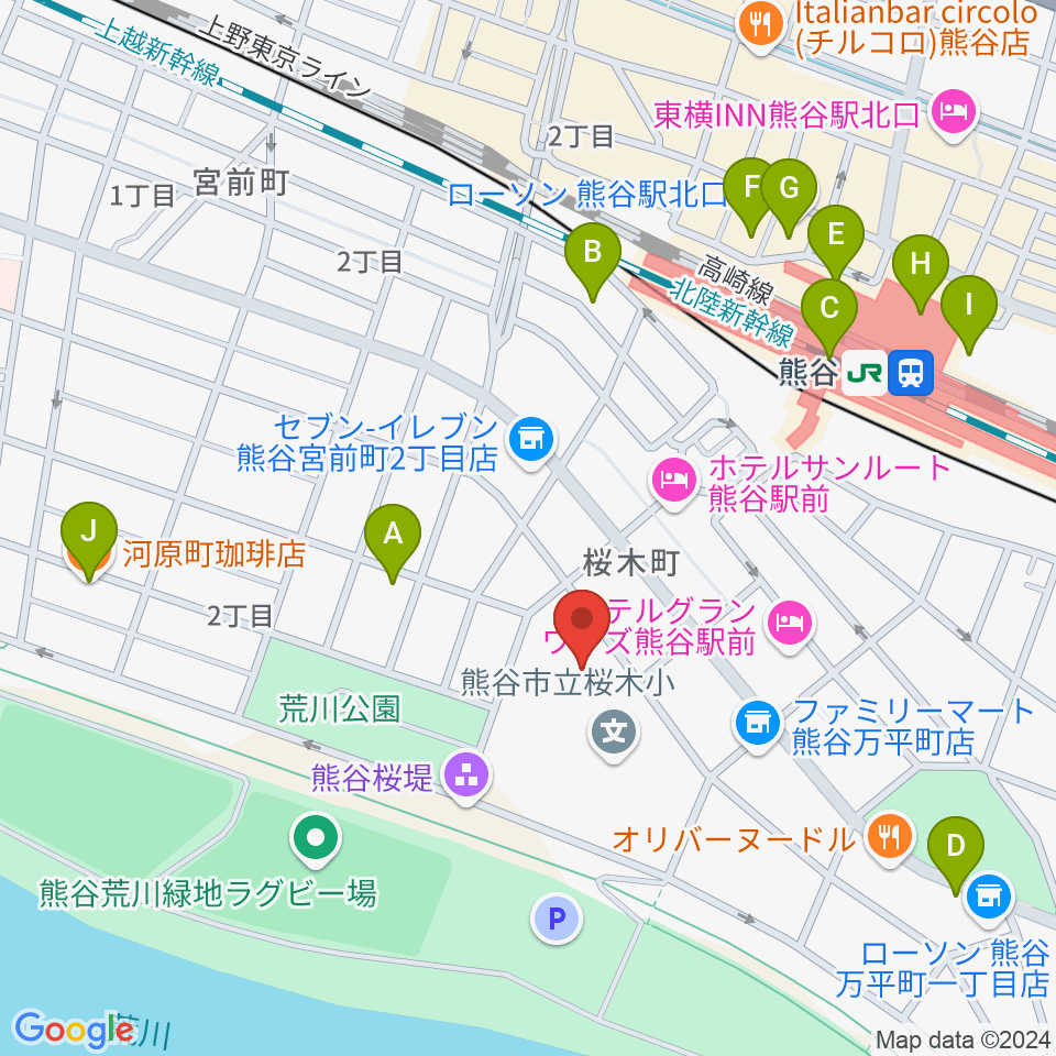 熊谷市立文化センター文化会館周辺のカフェ一覧地図