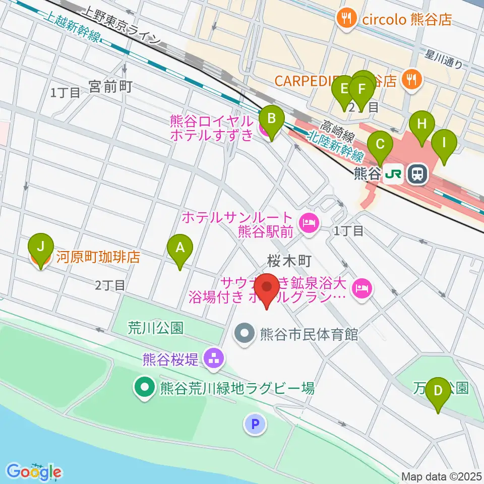 熊谷市立文化センター文化会館周辺のカフェ一覧地図