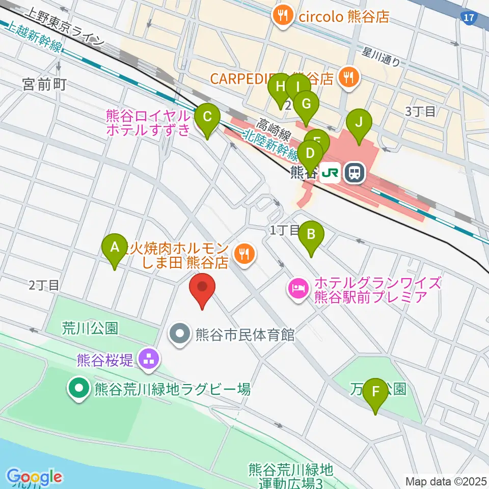 熊谷市立文化センター文化会館周辺のカフェ一覧地図