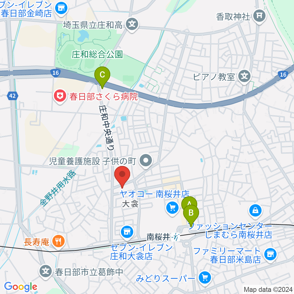 庄和地区公民館周辺のカフェ一覧地図