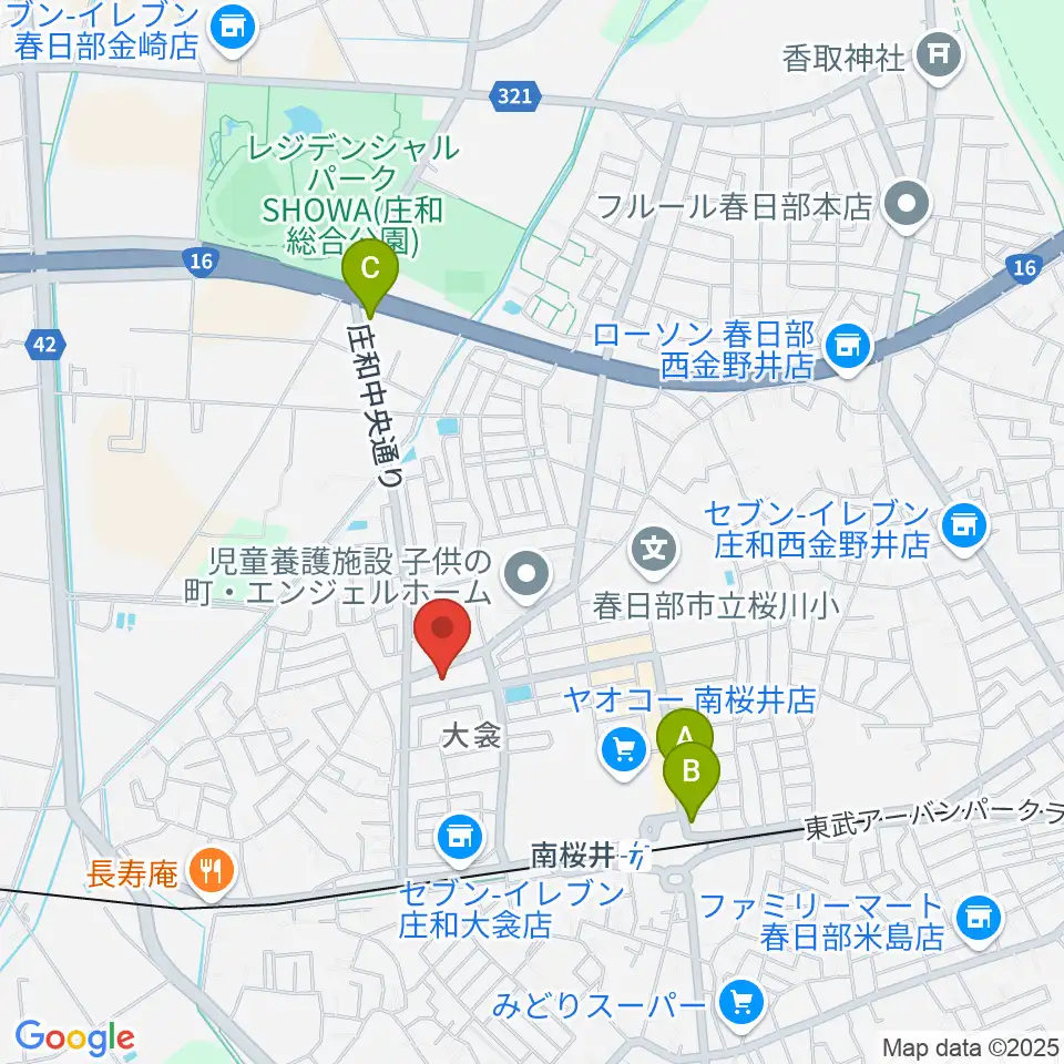 庄和地区公民館周辺のカフェ一覧地図