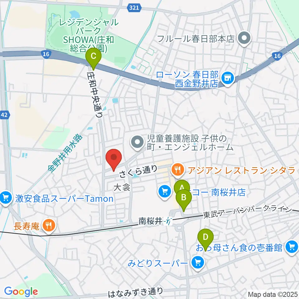 庄和地区公民館周辺のカフェ一覧地図