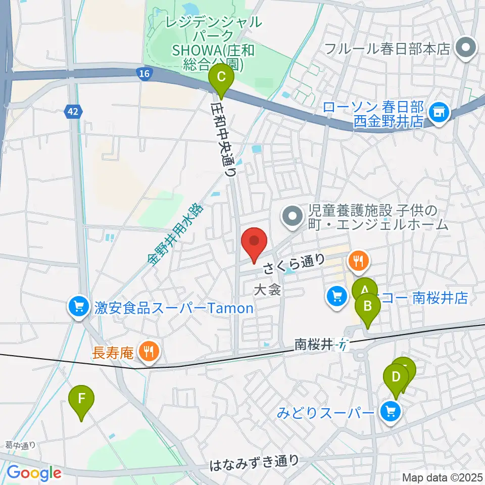 庄和地区公民館周辺のカフェ一覧地図