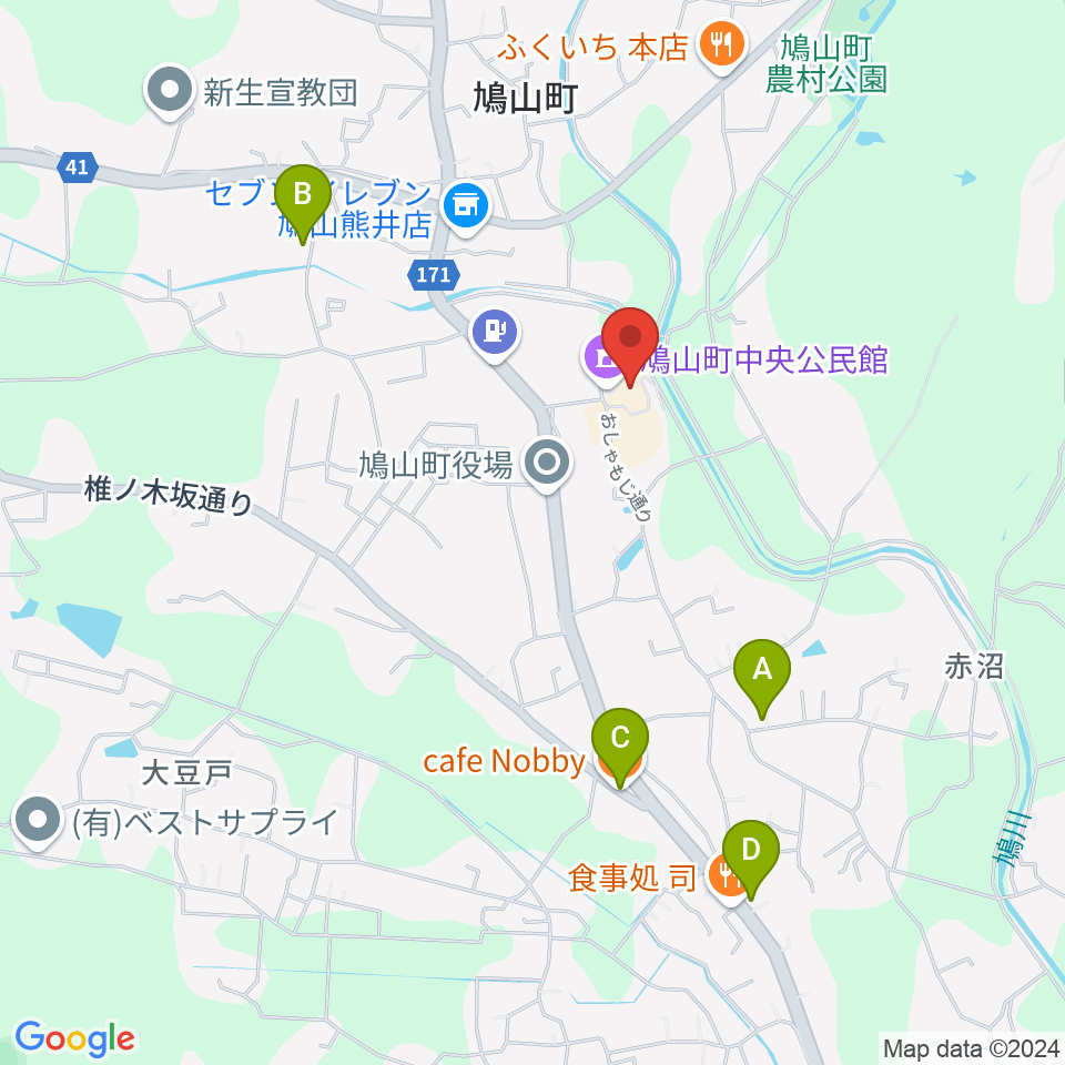 鳩山町文化会館周辺のカフェ一覧地図