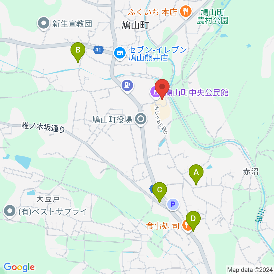 鳩山町文化会館周辺のカフェ一覧地図