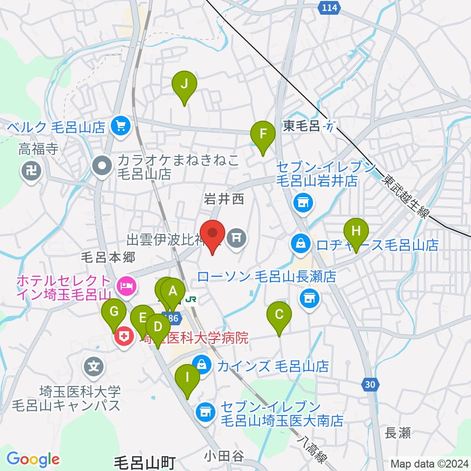 ウィズもろやま（毛呂山町福祉会館）周辺のカフェ一覧地図