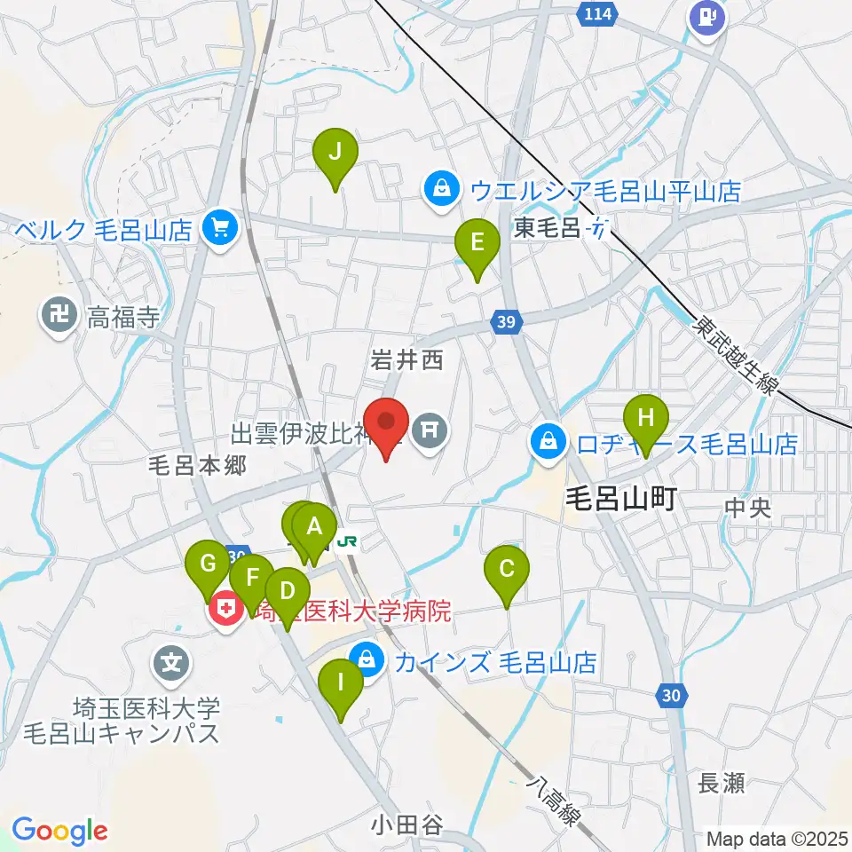 ウィズもろやま（毛呂山町福祉会館）周辺のカフェ一覧地図