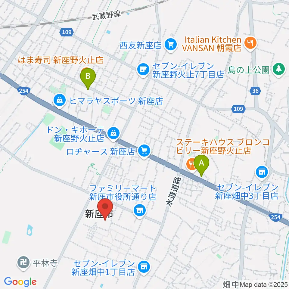 新座市民会館周辺のカフェ一覧地図